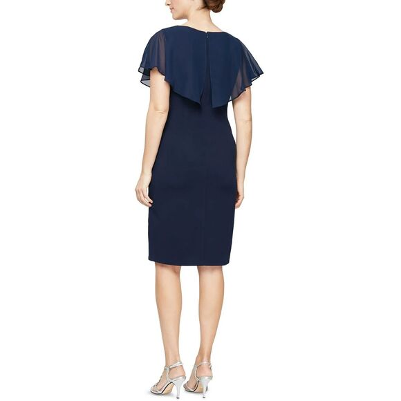 SL Fashions Women's Sheer-Overlay Sheath Dress, Navy, Size 8 - Picture 2 of 2